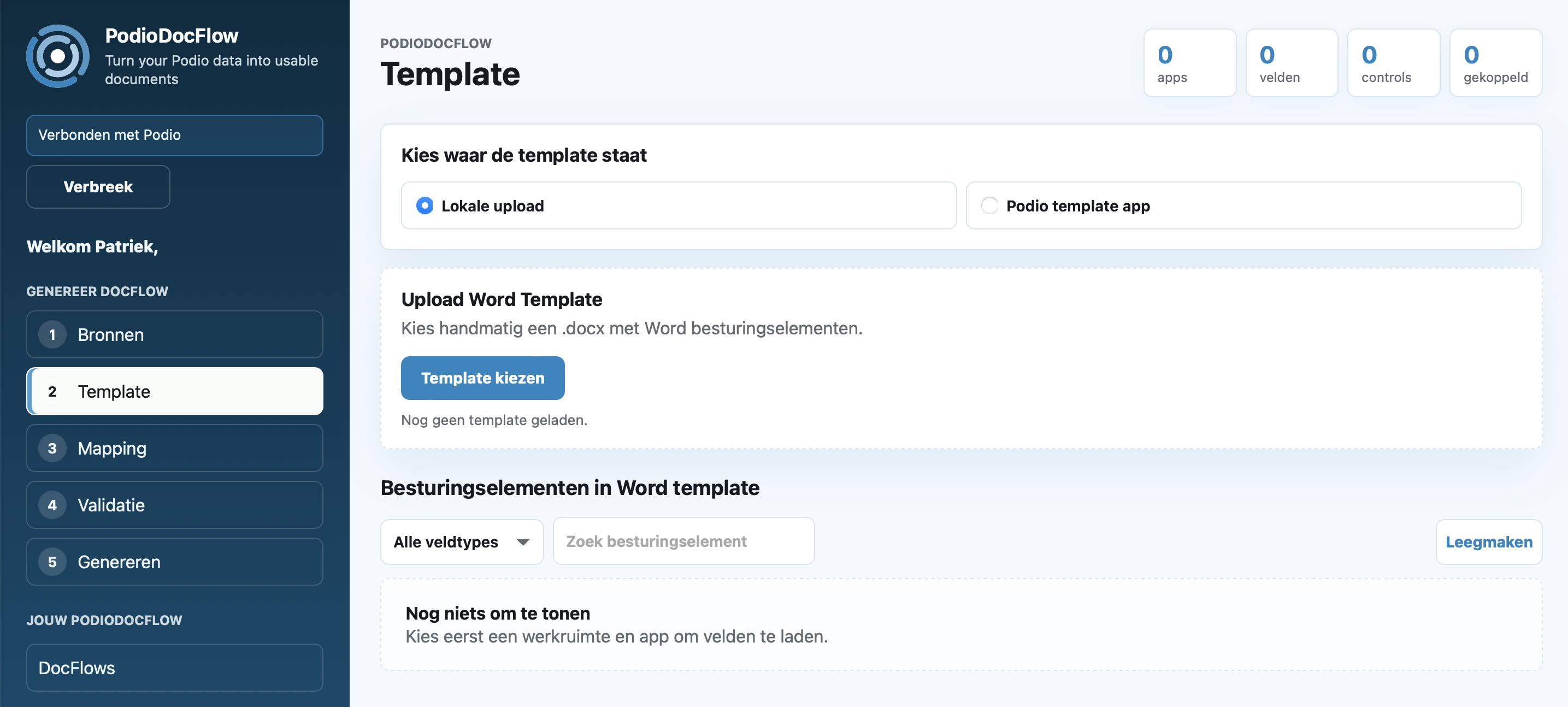 Template screen in PodioDocFlow
