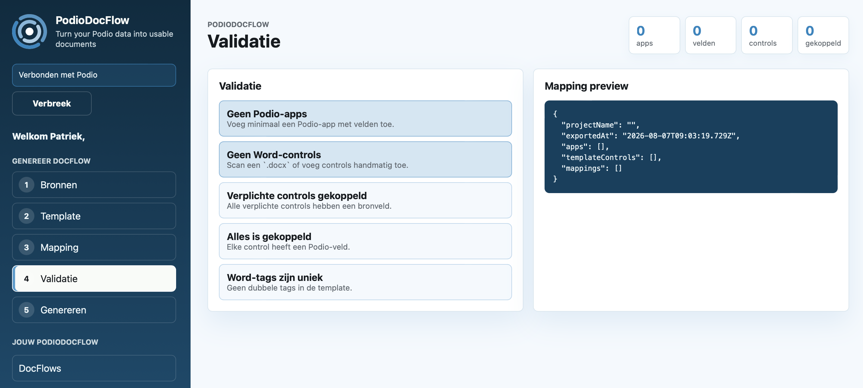 Validation screen in PodioDocFlow